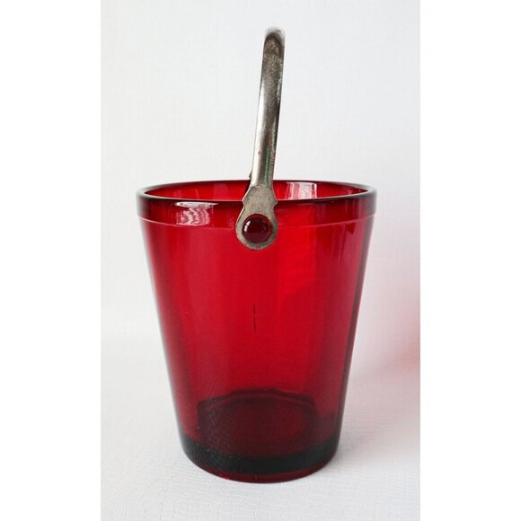 Vintage Royal Ruby Ice Bucket with Handle Barware 1940s - Picture 3 of 6